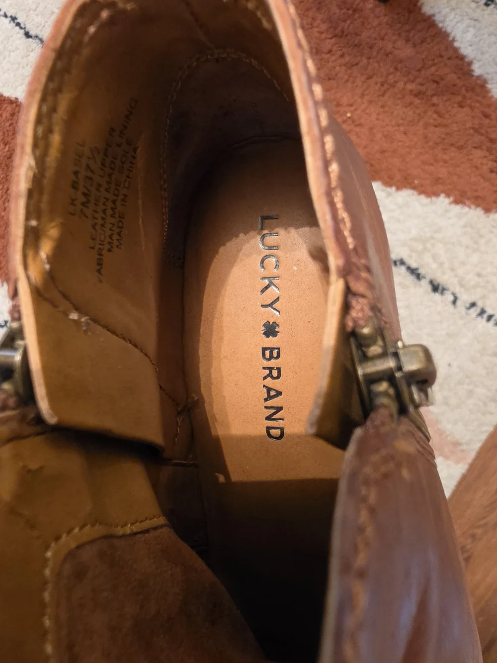 Lucky Brand Two-Tone Brown Leather Ankle Booties with Side Zip
